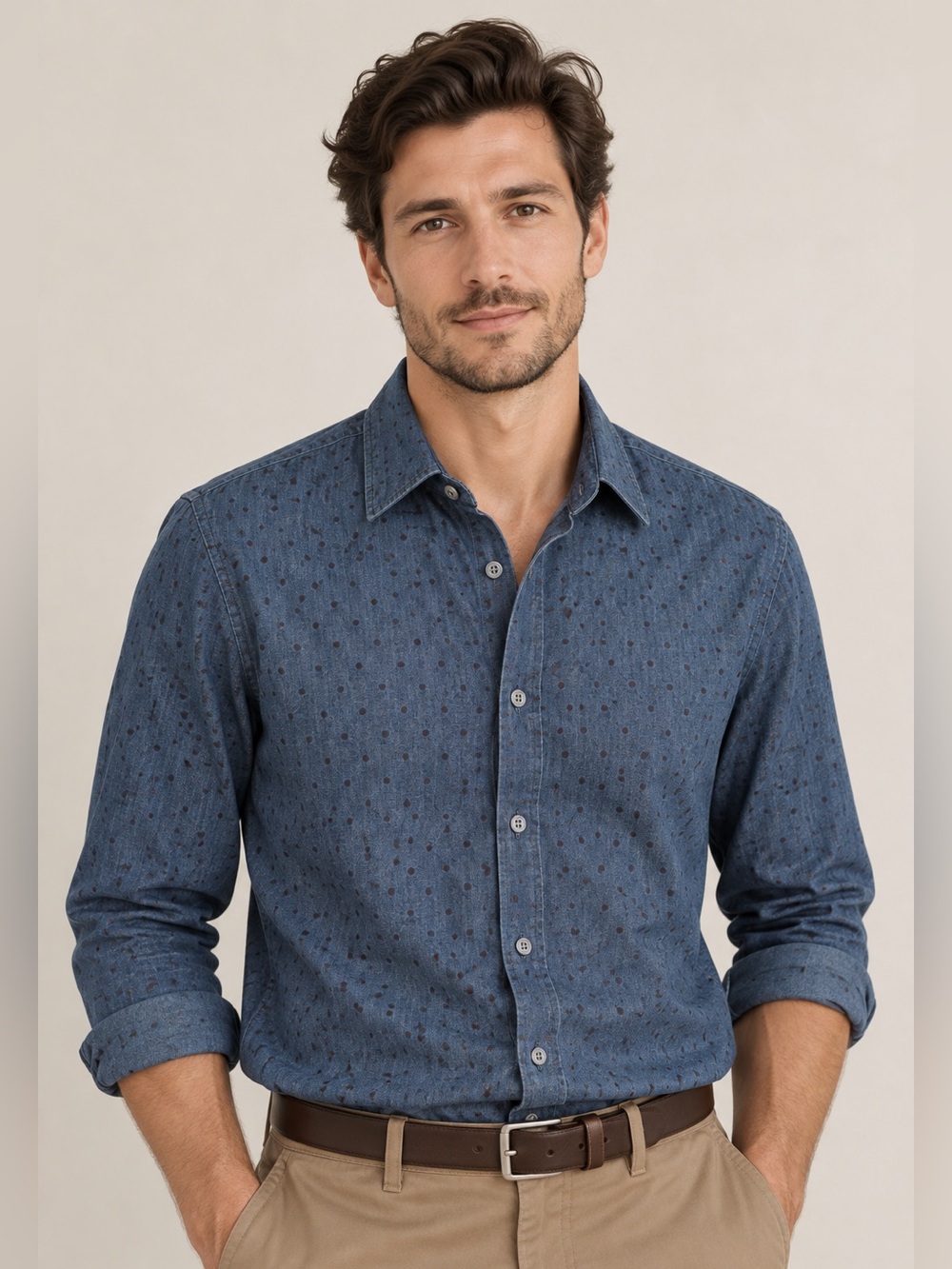 BOSS Hugo Boss Tailored Cotton Cashmere Polka Dot Shirt Men’s L